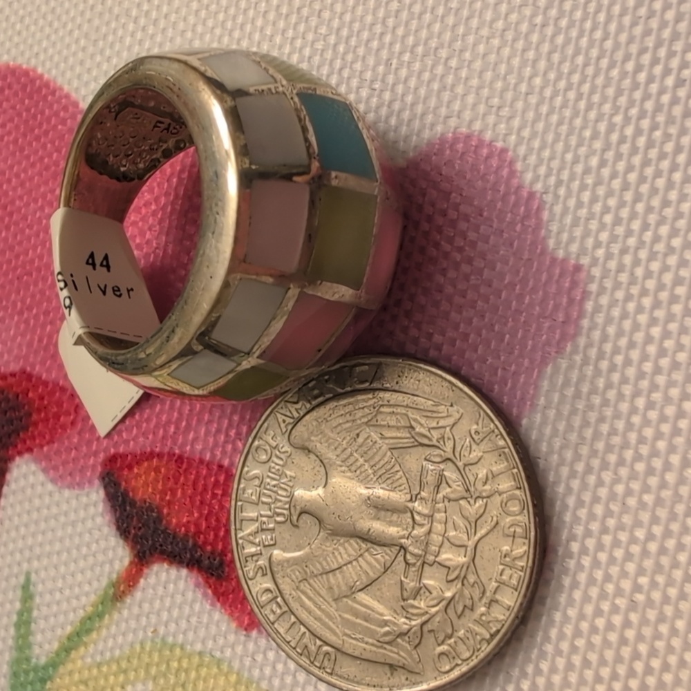 NWOT Sterling Silver Colorful Mosaic Dome Ring - Picture 3 of 4